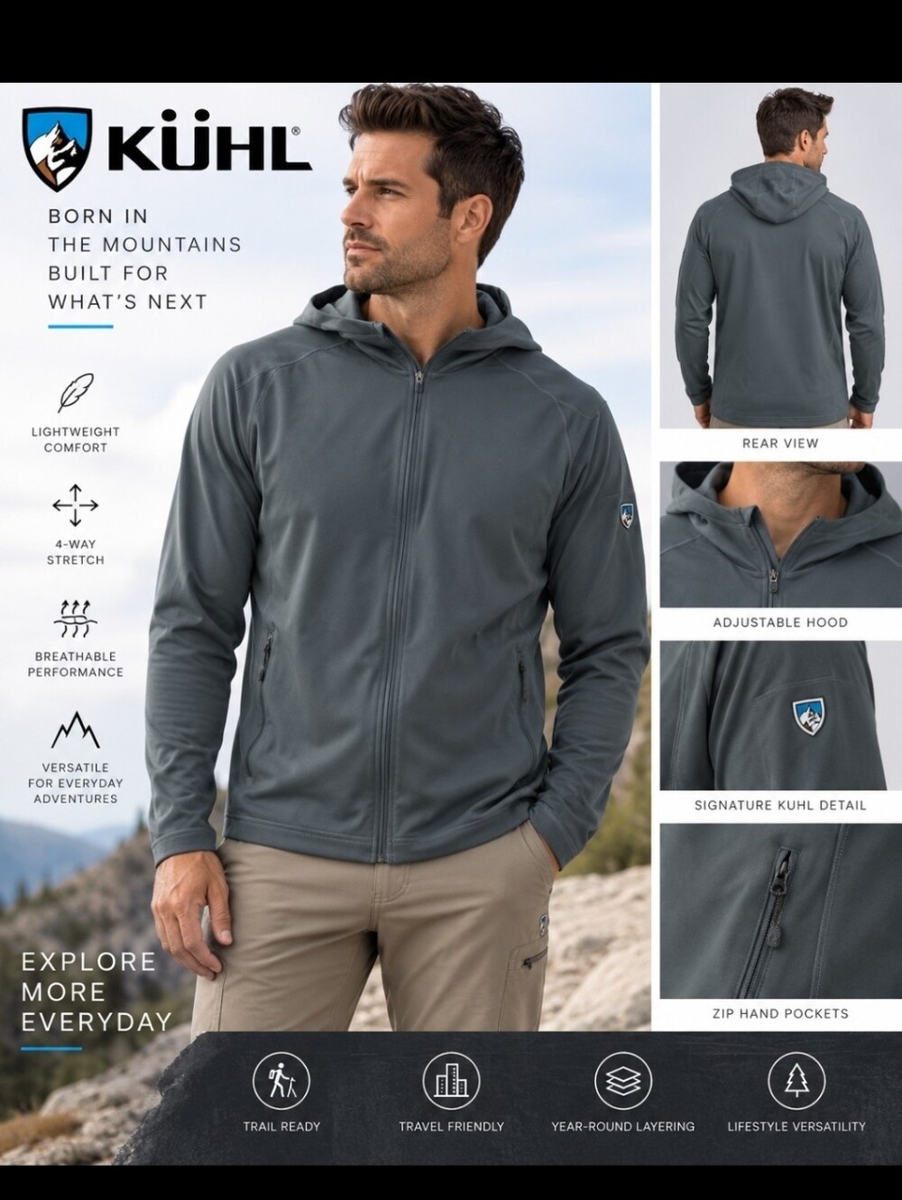 Kuhl 1/4 Zip Coffeenna Hoodie Full Zip Like New!